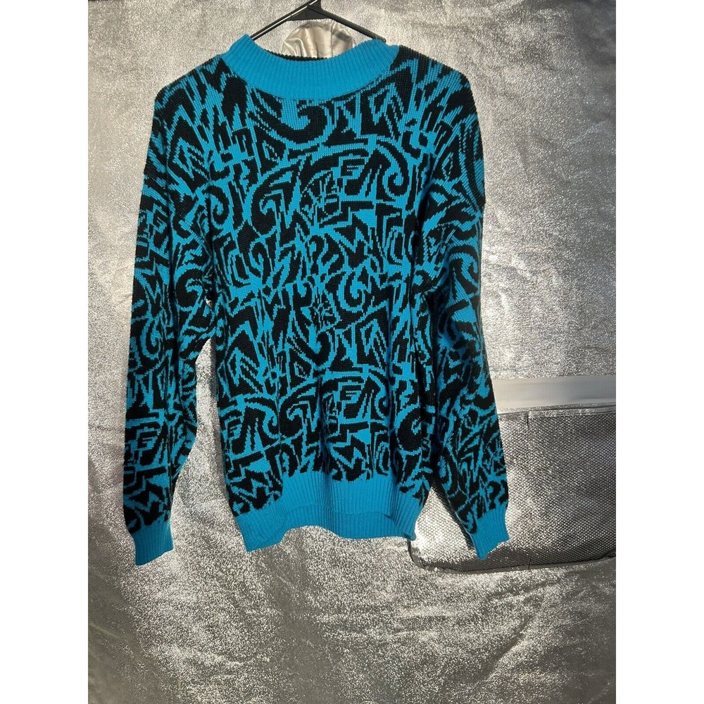 Snuggler - Blue and BlackWoven WOOL Blend - Warm Cozy SKI Sweater sz M *Vintage!